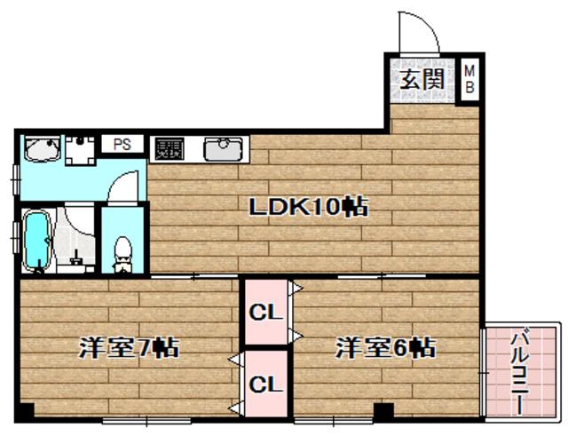 木下第1マンション(2LDK/3階)の間取り写真