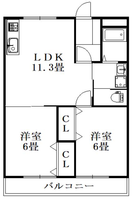 武田ビル(2LDK/2階)の間取り写真