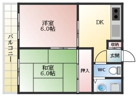 アクアハイツ(2DK/3階)の間取り写真