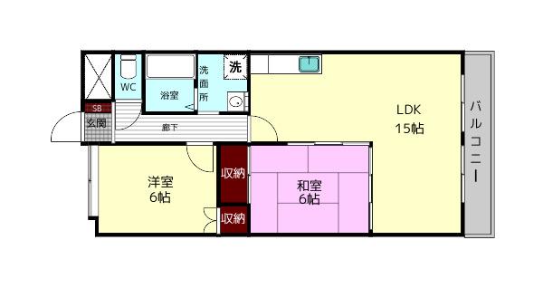 ベルデ帝塚山(2LDK/3階)の間取り写真