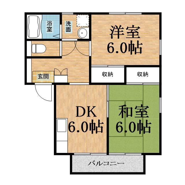 エステートピア鹿野(2DK/2階)の間取り写真