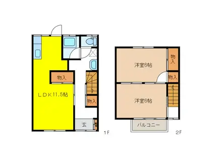 千引ハイツ(2LDK/1階)の間取り写真
