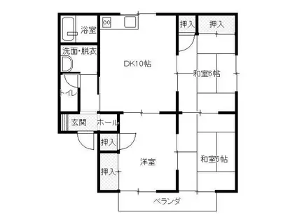 シャトー三ケ城 C棟(3LDK/2階)の間取り写真