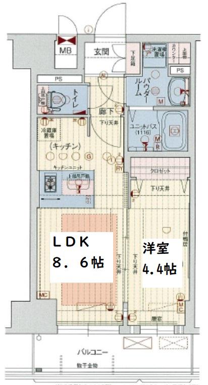 プレサンス難波クチュール(1LDK/12階)の間取り写真