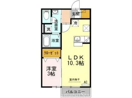 リビングタウン高松中央A棟(1LDK/1階)の間取り写真