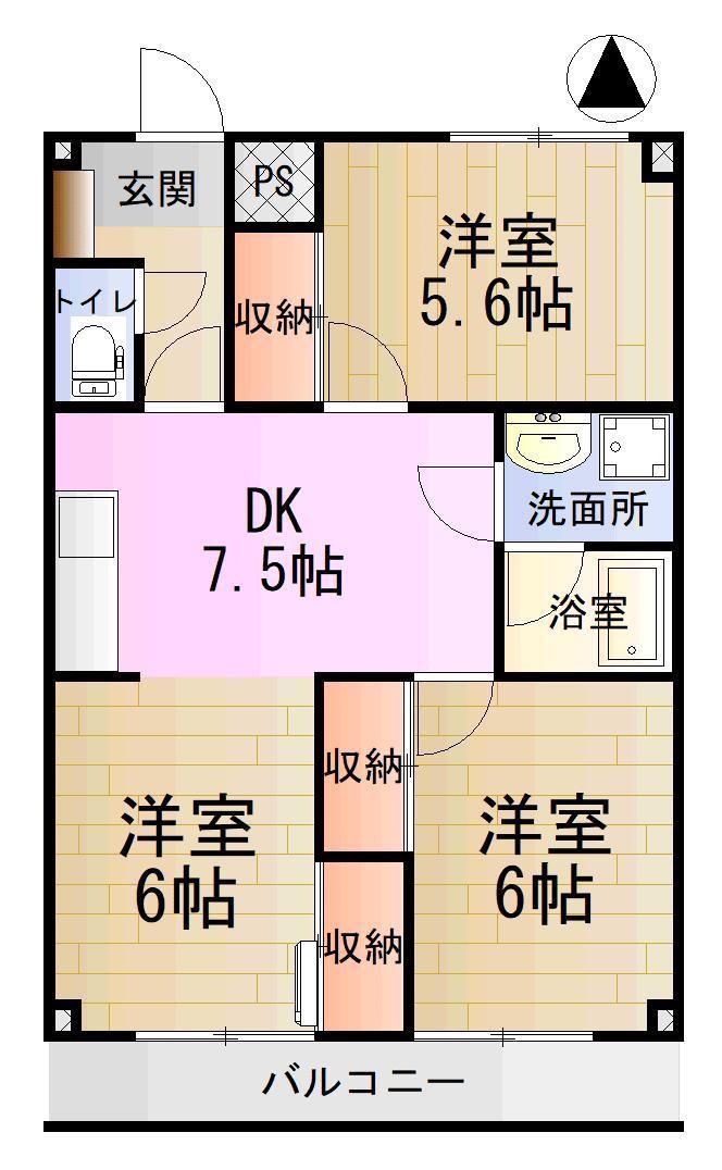 柳原ハイツ(2LDK/3階)の間取り写真