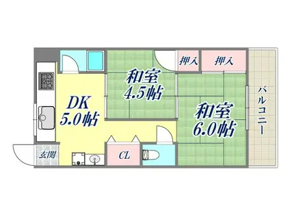 ヴィラ東伊丹(2DK/4階)の間取り写真