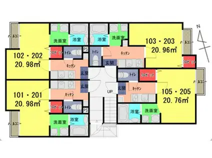 シャインコート武里(1K/1階)の間取り写真