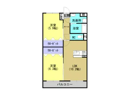 アスカーサ(2LDK/1階)の間取り写真