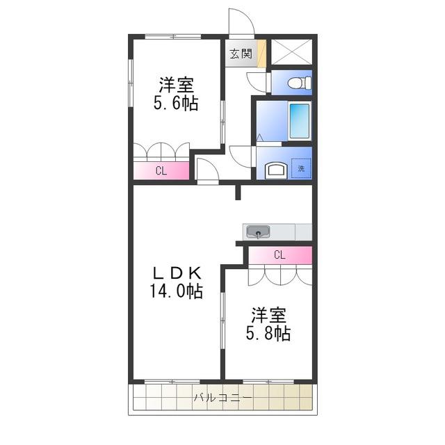 パルス和泉中央(2LDK/2階)の間取り写真