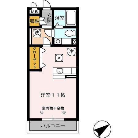 セーリング V A(ワンルーム/1階)の間取り写真