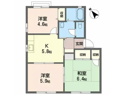 クリスタルハーモニー B棟(3K/1階)の間取り写真