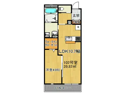 ティフブルー(1LDK/1階)の間取り写真