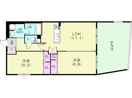 ロワゾブルー神戸住吉(2LDK/1階)の間取り写真