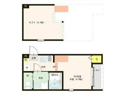 ハーモニーテラス栗栖野華ノ木町(1K/2階)の間取り写真