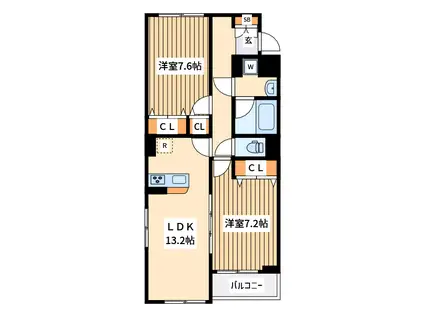 ルシエ ティーエス1(2LDK/2階)の間取り写真