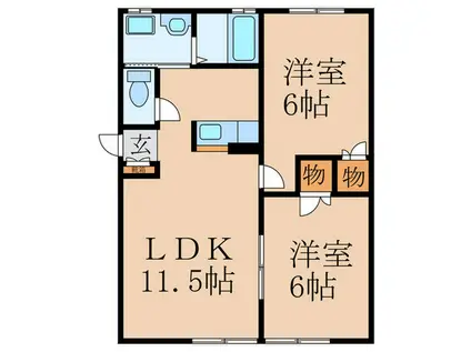 ヴェルジェM(2LDK/1階)の間取り写真