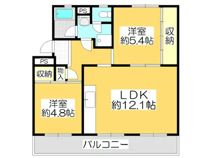 ヴィラナリー屋島 4号棟(2LDK/3階)の間取り写真