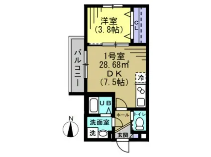 AJ新小岩ノースII(1DK/1階)の間取り写真
