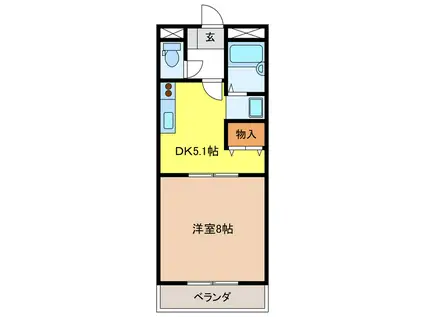 プリッツパレス(1DK/2階)の間取り写真