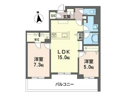 ゼフィールメゾンプレミア緑園(2LDK/2階)の間取り写真