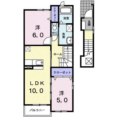 宇塚ハイツ(2LDK/2階)の間取り写真