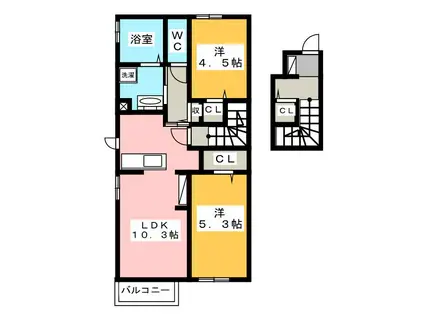 ルージュ伊勢宮B棟(2LDK/2階)の間取り写真