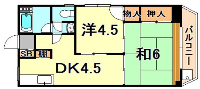 朝日マンション(2DK/4階)の間取り写真