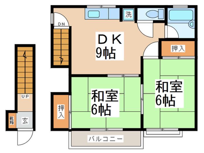 小菊荘(2DK/2階)の間取り写真