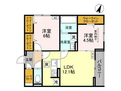D-ROOM北越谷3丁目PJ A棟(2LDK/1階)の間取り写真