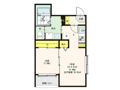 ハーモニーテラス下中村町(1LDK/3階)の間取り写真