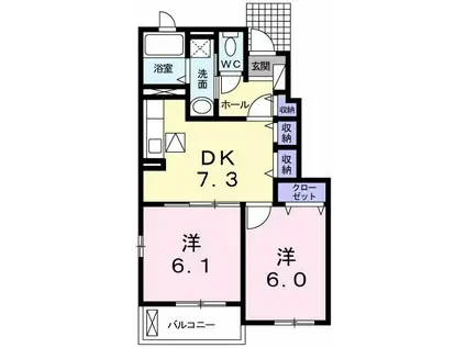 パストラーレ(2DK/1階)の間取り写真