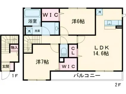 グラニューガーデン B棟(2LDK/2階)の間取り写真