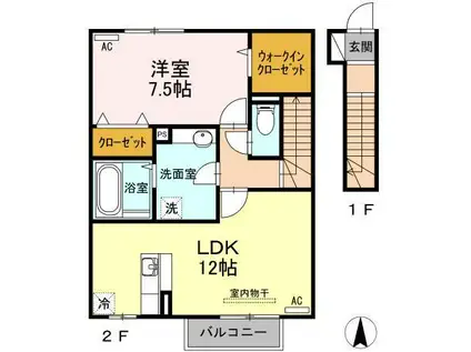 エスポアール・タカムラIII A棟(1LDK/2階)の間取り写真