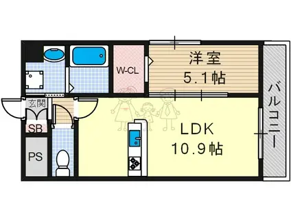 アストラルグラミ阿倍野(1LDK/2階)の間取り写真
