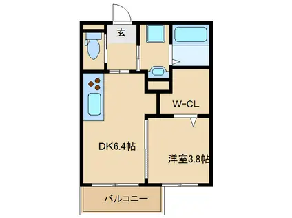 プレミール御幸町(1DK/2階)の間取り写真