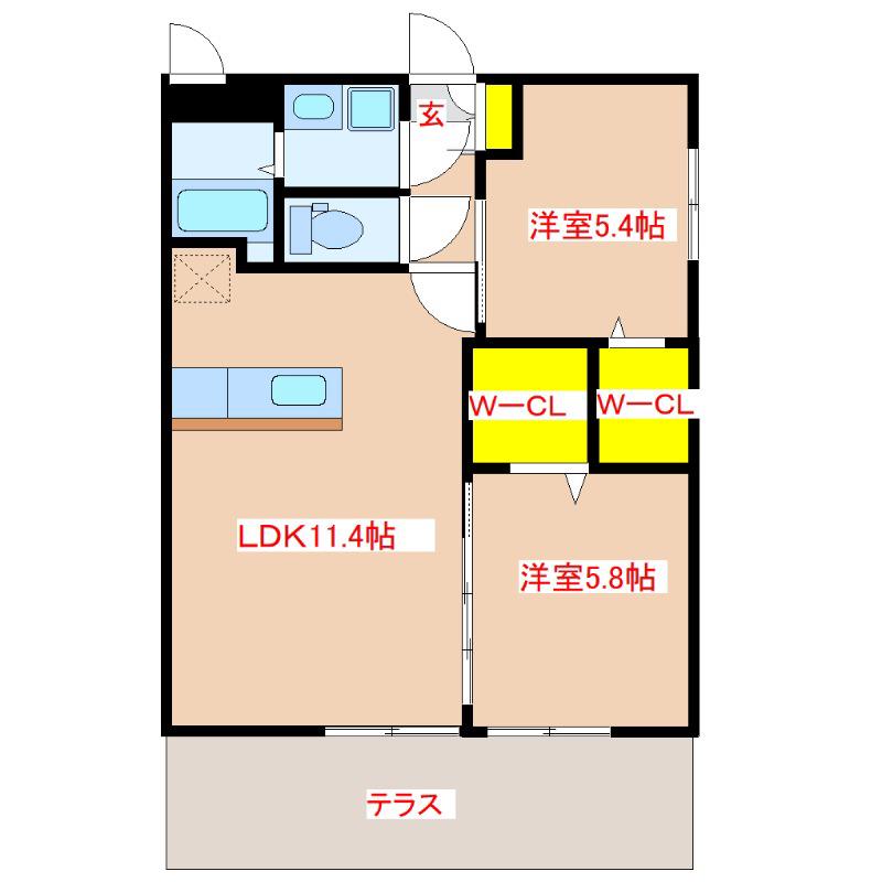 RISECASA(2LDK/1階)の間取り写真