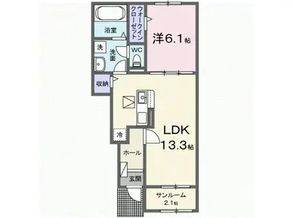 ラフィーネKIII(1LDK/1階)の間取り写真