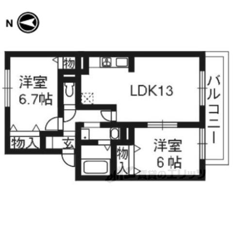 セジュールハピネスA棟(2LDK/2階)の間取り写真