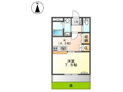 マロンヒルズ(1K/1階)の間取り写真