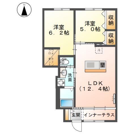 クレアII(2LDK/1階)の間取り写真