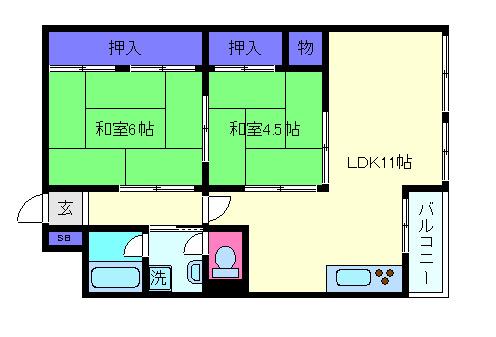 住吉台1号棟(3DK/3階)の間取り写真