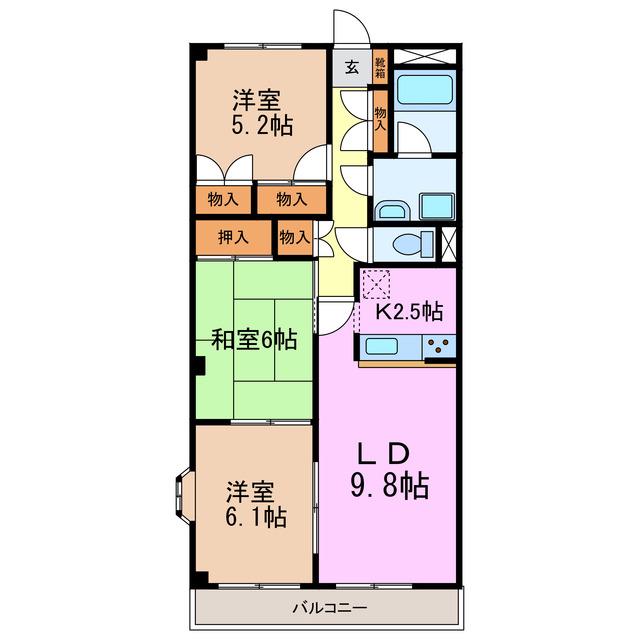 グローリア壱番館(3LDK/2階)の間取り写真