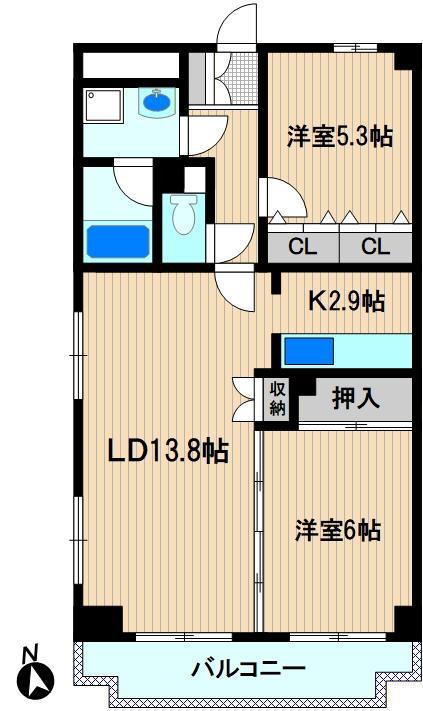 ウィステリア ヴィラ(2LDK/5階)の間取り写真