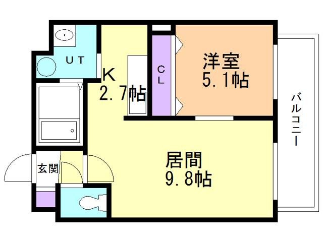プレジャー室蘭駅前II(1LDK/1階)の間取り写真