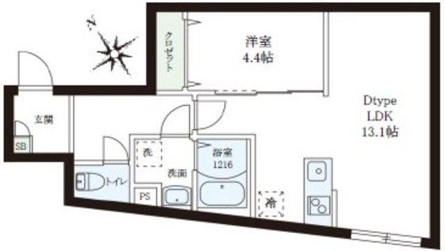 レピュア小石川レジデンスII(1LDK/2階)の間取り写真