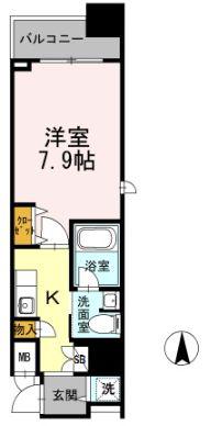カスタリア堺筋本町(1K/4階)の間取り写真