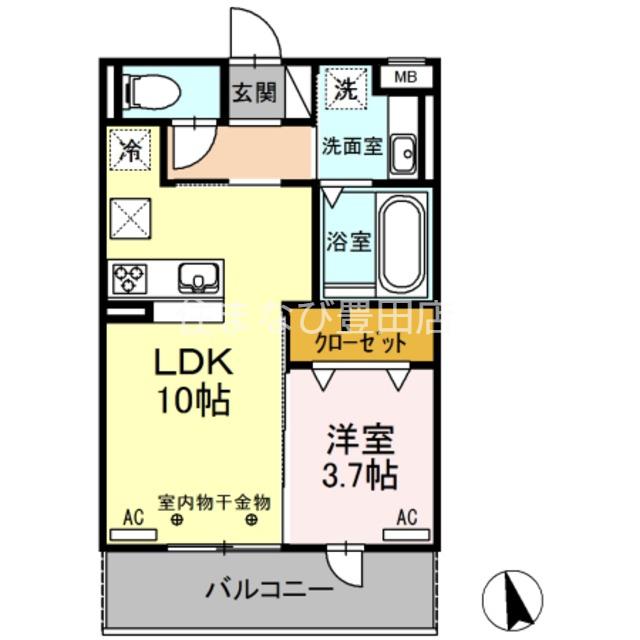 クリア トゥレス B棟(1LDK/2階)の間取り写真