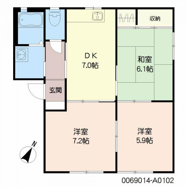 レガート外町 A棟(3DK/1階)の間取り写真