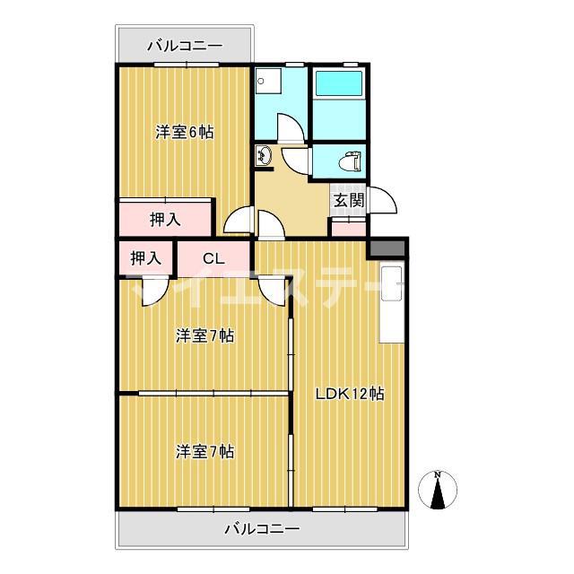 蛇籠町マンション1号館(3LDK/3階)の間取り写真